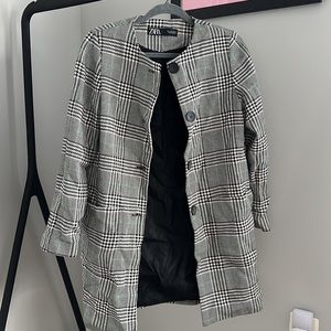 Zara Black and White Check Button Jacket Size Small Work Office Plaid